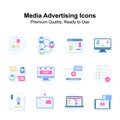 Grab this amazing icons set of media advertising in trendy style