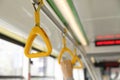 Grab pole with handgrip handles in public transport Royalty Free Stock Photo