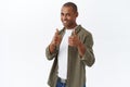 Grab your chance, its you. Portrait of lucky confident and happy young handsome african-american man encourage or praise