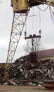 Gantry Crane Grabber Loading Scrap Metal At Junkyard