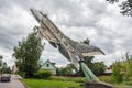 Grabtsevo, Russia - July 2019: Aircraft-monument of the MiG-21F in the village of Grabtsevo Grabcevo near Kaluga Royalty Free Stock Photo