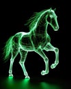 grace and power of a horse, depicted through a wireframe style, set against a colorful and radiant glow