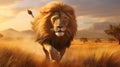 Grace And Strength: Majestic Lion Galloping Through Vast Landscape