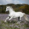 Graceful Andalusian horse displays elegance in flower filled field