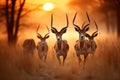 Graceful antelopes in the golden light of the african savannah at majestic sunset