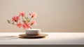 Minimalist 3d Rendering Of Azalea On White Platform With Volumetric Lighting