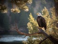 Graceful Bald Eagle overlooking Yellowstone River