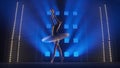 Graceful ballerina dancing elements of classical ballet choreography in white tutu and pointe shoes. Silhouette of young Royalty Free Stock Photo