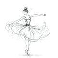 Graceful Ballerina Dancing in One-Line Drawing Style on White Background.