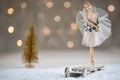 Graceful ballerina doll as a main character of Christmas and New Year postcard