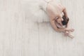 Graceful Ballerina stretching, ballet background, top view Royalty Free Stock Photo