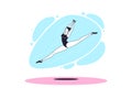 Graceful ballerina woman in outline minimalist style. Ballet dancer performs jump and soars with twine in the air