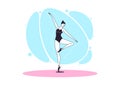 Graceful ballerina woman in outline minimalist style. Ballet dancer stands on one leg, bends second leg, lifts up hand