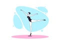 Graceful ballerina woman in outline minimalist style. Ballet dancer stands on one leg, casts away leg back, hands aside