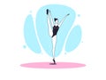 Graceful ballerina woman in outline minimalist style. Ballet dancer stands on one leg, lifts up second leg and hands