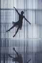 Graceful ballet dancer jumping near the window