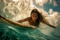 Graceful Beach Babe Surfs With Style While Diving Under Waves With Surfboard Royalty Free Stock Photo