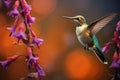 Graceful beauty hummingbirds portrait, a colorful symphony with blossoms