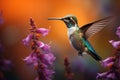 Graceful beauty hummingbirds portrait, a colorful symphony with blossoms