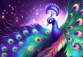 Graceful bird peacock proudly spread its tail. AI Generated