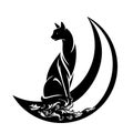 Black cat and crescent moon vector design