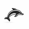 Graceful Black Dolphin Iconography On White Background