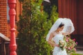 Graceful bride in luxurious wedding dress