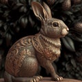Graceful bronze figurine rabbit. Rabbit sculpture exquisite detail, photo realistic illustration