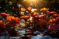 Graceful Butterflies Amidst Vibrant Blooms in Lush Garden