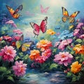 Graceful Butterflies Dancing Amongst Colorful Flowers in a Serene Garden