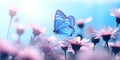Graceful Butterfly Hovering Amid Pink Spring Blossoms, Ideal for Nature Themes