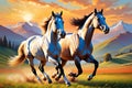 Graceful Canter: Horse Engaging in a Trot Across a Serene Meadow - Ideal for Wall Decoration in Oil Painting