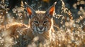 A graceful caracal prowling through the tall grass of its natural habitat, its lithe body and k