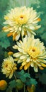 Graceful Chrysanthemum: A Digital Painting Of Yellow Flowers