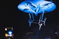 Graceful dancers at Street Theater Festival in Bucharest. Aerial acrobatics performed on overturned stage Royalty Free Stock Photo