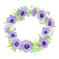 Graceful delicate watercolor purple garden pansy wreath frame