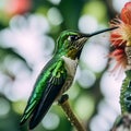 Graceful Encounters: Capturing a Close-Up of a Green Hummingbird and a Tree