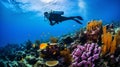 Graceful Exploration: Scuba Diver Amidst Vibrant Coral Reefs