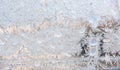 Graceful expressive winter natural background, macro texture. Copy space. Frosty pattern on winter window glass Royalty Free Stock Photo