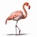 Graceful Flamingo Standing On White Background