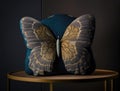 The graceful flutter of a tufted corduroy cushion enlivened with a batik motif. Podium, empty showcase for packaging