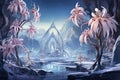 Graceful frost faeries, creating intricate ice sculptures in frozen landscapes - Generative AI
