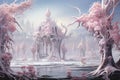 Graceful frost faeries, creating intricate ice sculptures in frozen landscapes - Generative AI