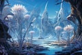 Graceful frost faeries, creating intricate ice sculptures in frozen landscapes - Generative AI