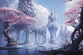 Graceful frost faeries, creating intricate ice sculptures in frozen landscapes - Generative AI