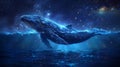 Graceful galaxy whale traverses starry heavens, embodying dreamlike adventure.