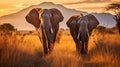 Graceful Giants: Majestic Elephants Roaming the Golden Savannah