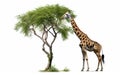 A Graceful Giraffe Feeding on Foliage from a Tall Tree -Generative Ai