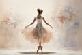 graceful girl in a ballet dress drawn in watercolor back