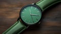 Graceful Green Analog Watch With Black Leather Strap